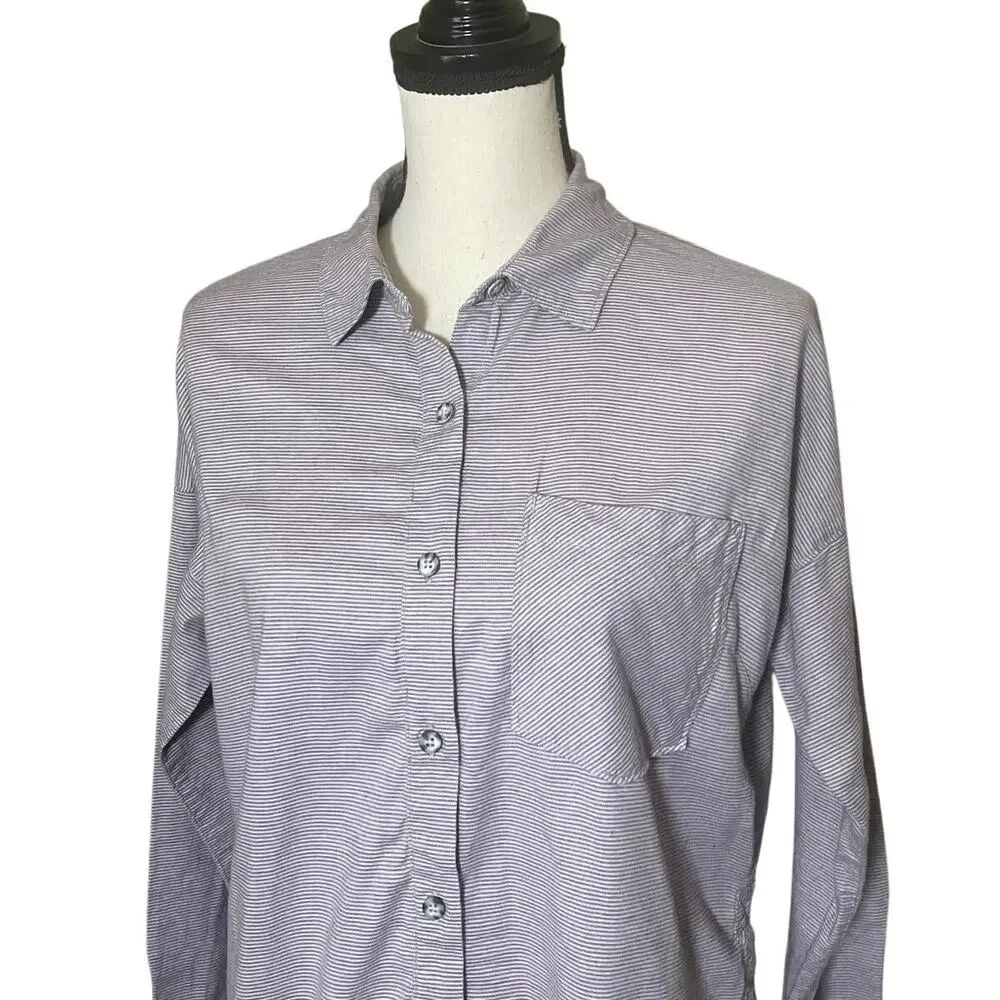 Mountain Hardwear Shirt Womens M Purple Stripe Stretch Flannel Button Up - Picture 2 of 10
